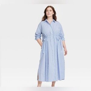 Universal Thread Blue & White Striped Adjustable Cinched Waist Maxi w pockets